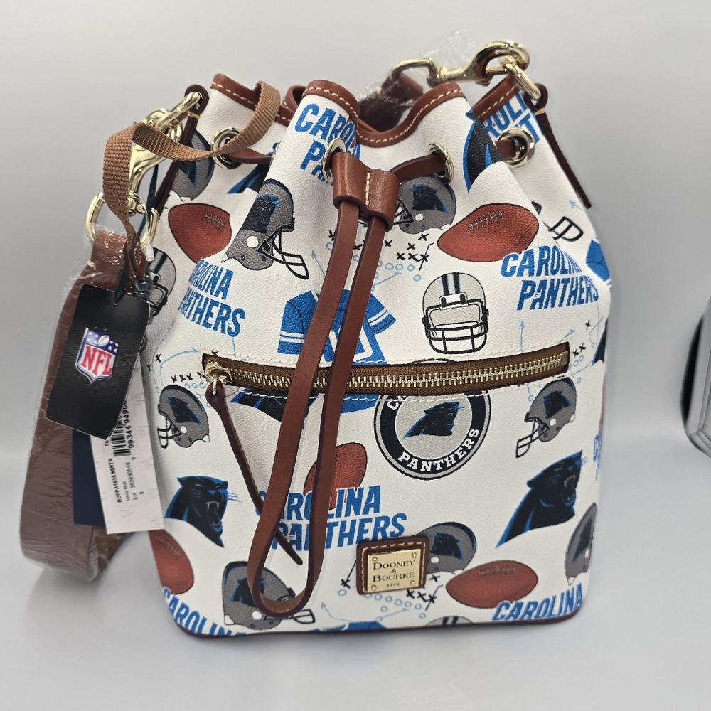 DOONEY & BOURKE NFL Carolina Panthers Drawstring Bucket Bag White Ctd Canvs NWT